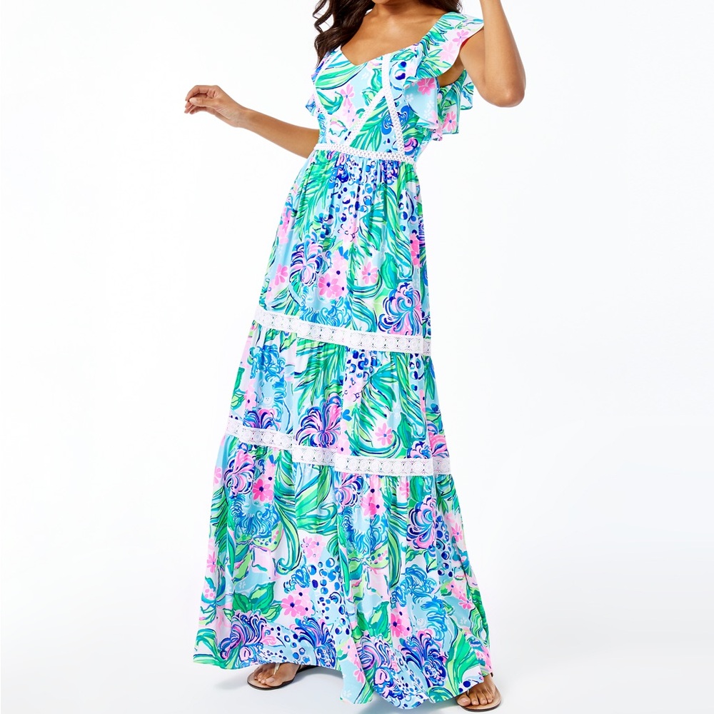 Lilly Pulitzer Ivie Maxi Dress Multi Kitten Around Size 4